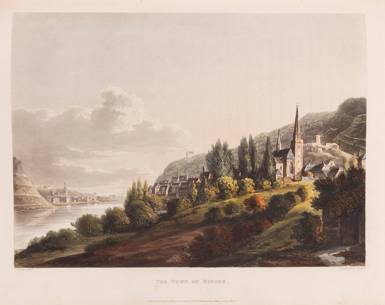 Bingen. De: Um passeio pitoresco ao longo do Reno, 1820. de Christian Georg Schütz the Younger