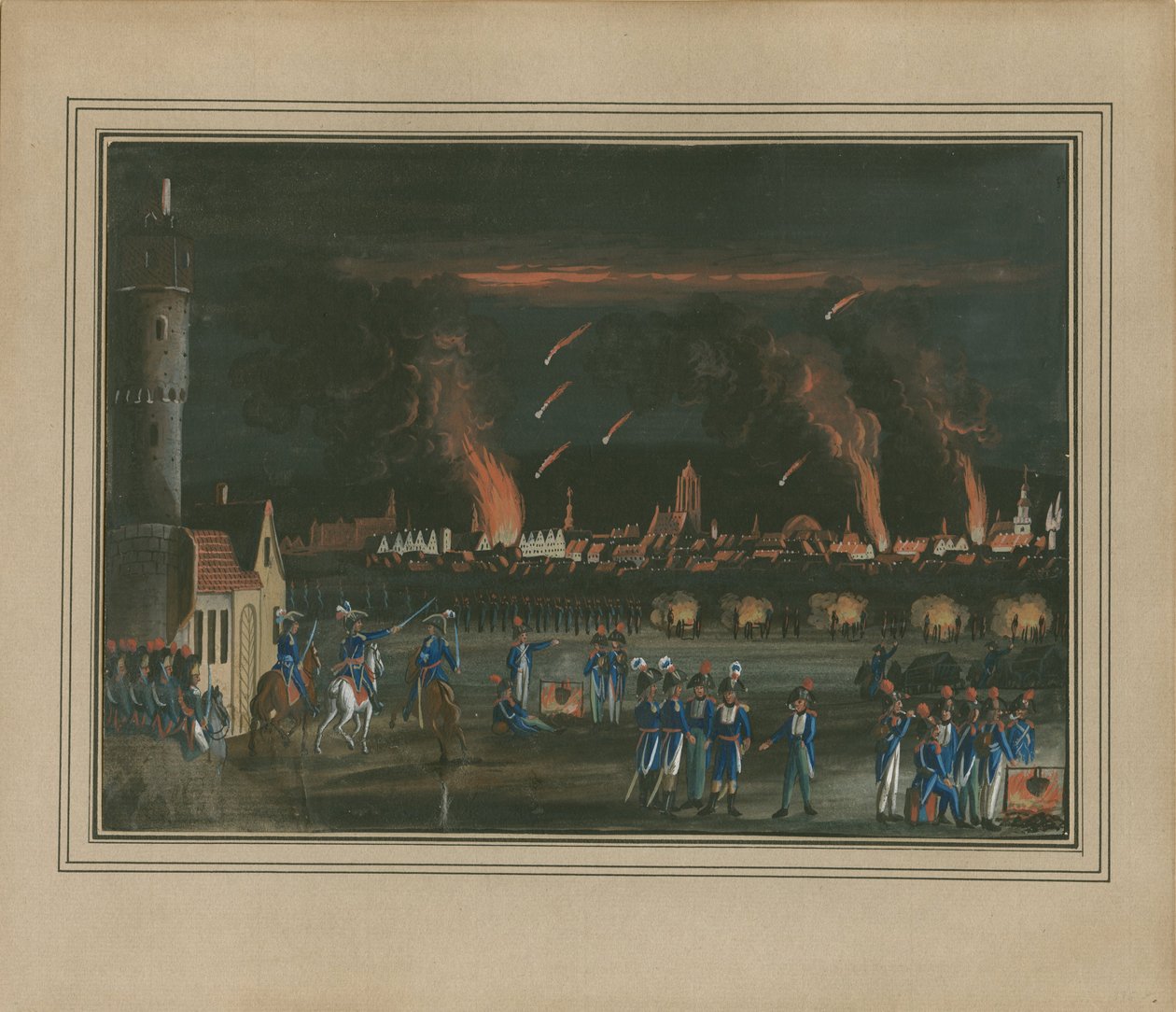 Bombardeio de Frankfurt am Main pelo exército francês, 13 de julho de 1796 de Christian Georg Schütz the Younger