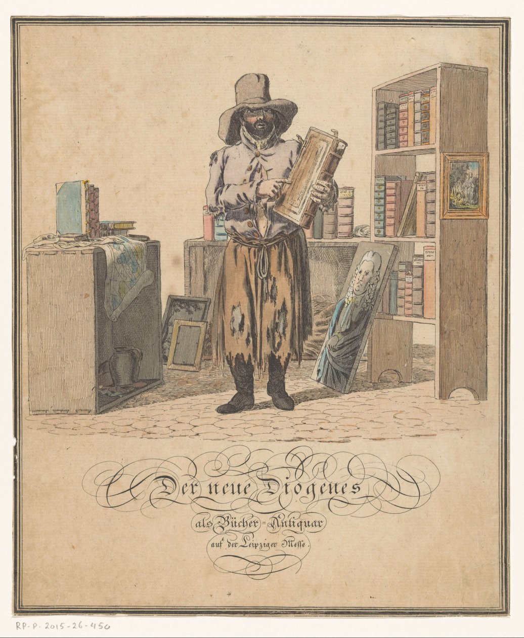 Portret van boekhandelaar Johann Gottlob Helmert
O novo Diógenes como antiquário do livro na Feira de Leipzig (título sobre o objecto) de Christian Gottfried Heinrich Geissler (possibly)