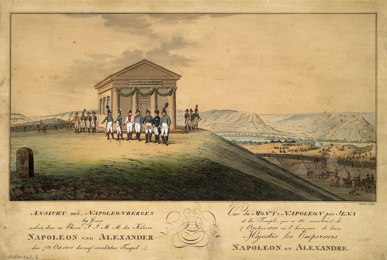 A visita de Napoleão e Alexandre I ao campo de batalha de Jena, 1808 de Christian Gottfried Heinrich Geissler