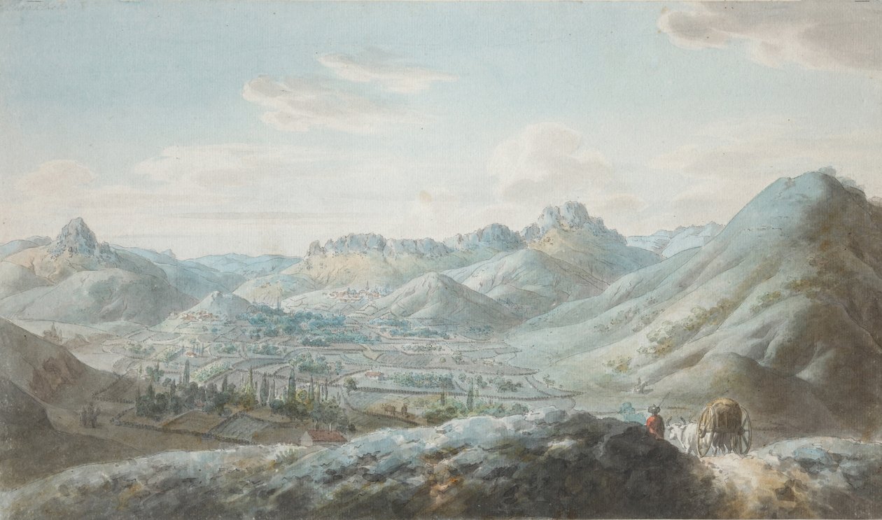 Vista da Cordilheira Taraktash nas montanhas da Crimeia, década de 1810 de Christian Gottfried Heinrich Geissler