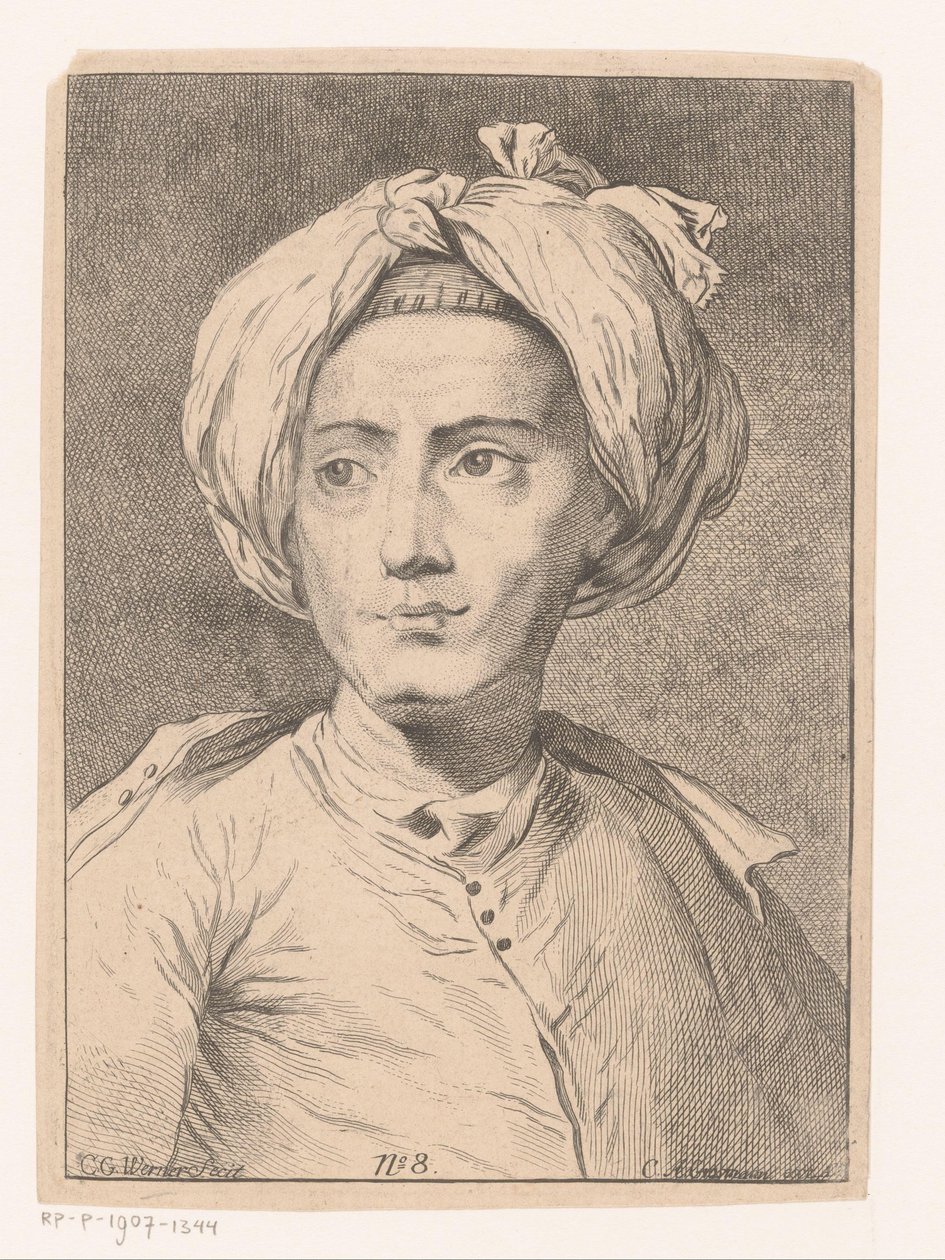 Retrato de um homem, possivelmente um auto-retrato de Christian Gottlieb Werner de Christian Gottlieb Werner (prentmaker)
