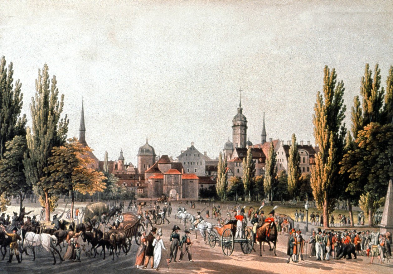 Feira comercial de Leipzig, c.1810-20 (gravura) de Christian Gottlob Hammer