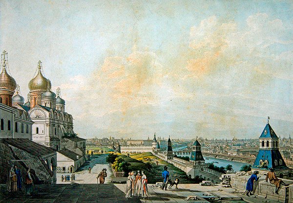 Moscovo, vista da cidade, à esquerda do Kremlin (gravura com aguarela) de Christian Gottlob Hammer