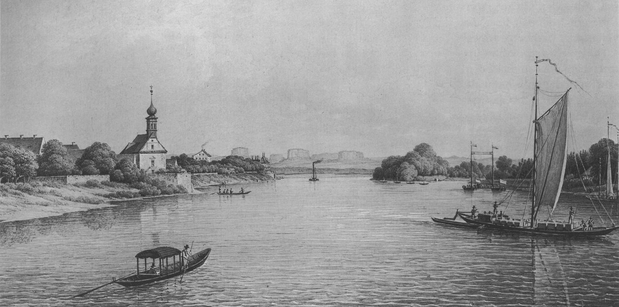 A igreja Maria am Wasser perto de Dresden por volta de 1850 de Christian Gottlob Hammer