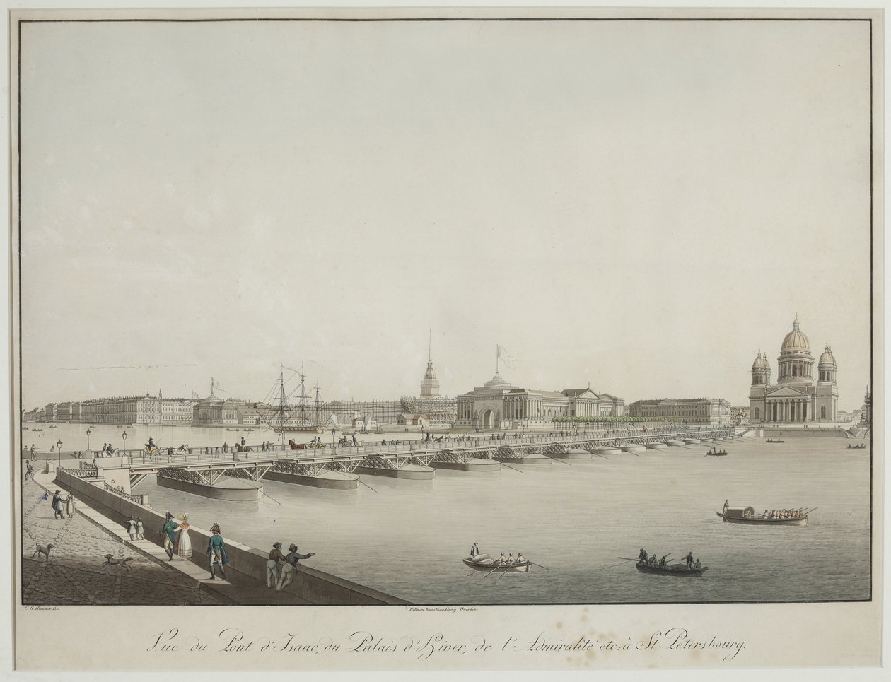 Vista da Ponte de São Isaac em Petersburgo - Christian Gottlieb Hammer (1779-1864). Gravura, aguarela, antes de 1820. Museu Estadual de História de São Petersburgo de Christian Gottlob Hammer
