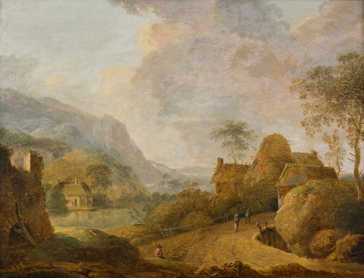 Paisagem de montanha com rio e quinta de Christian Hilfgott Brand
