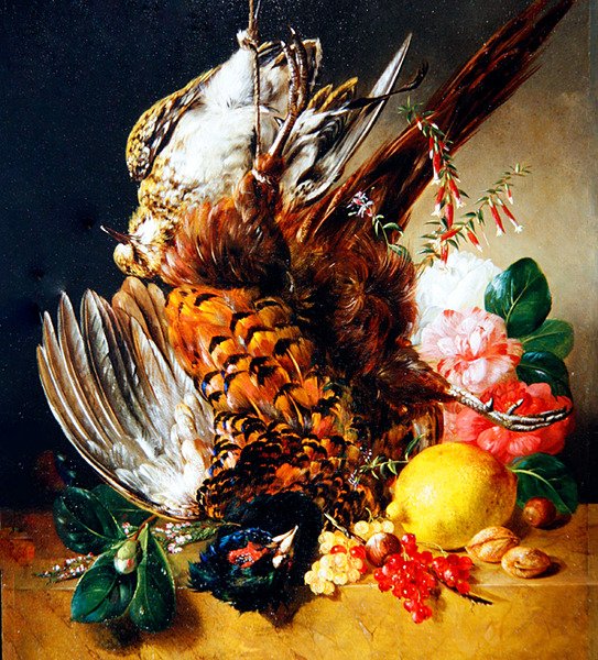 Uma Natureza Morta com Frutas, Flores e Caça de Christian Huygens