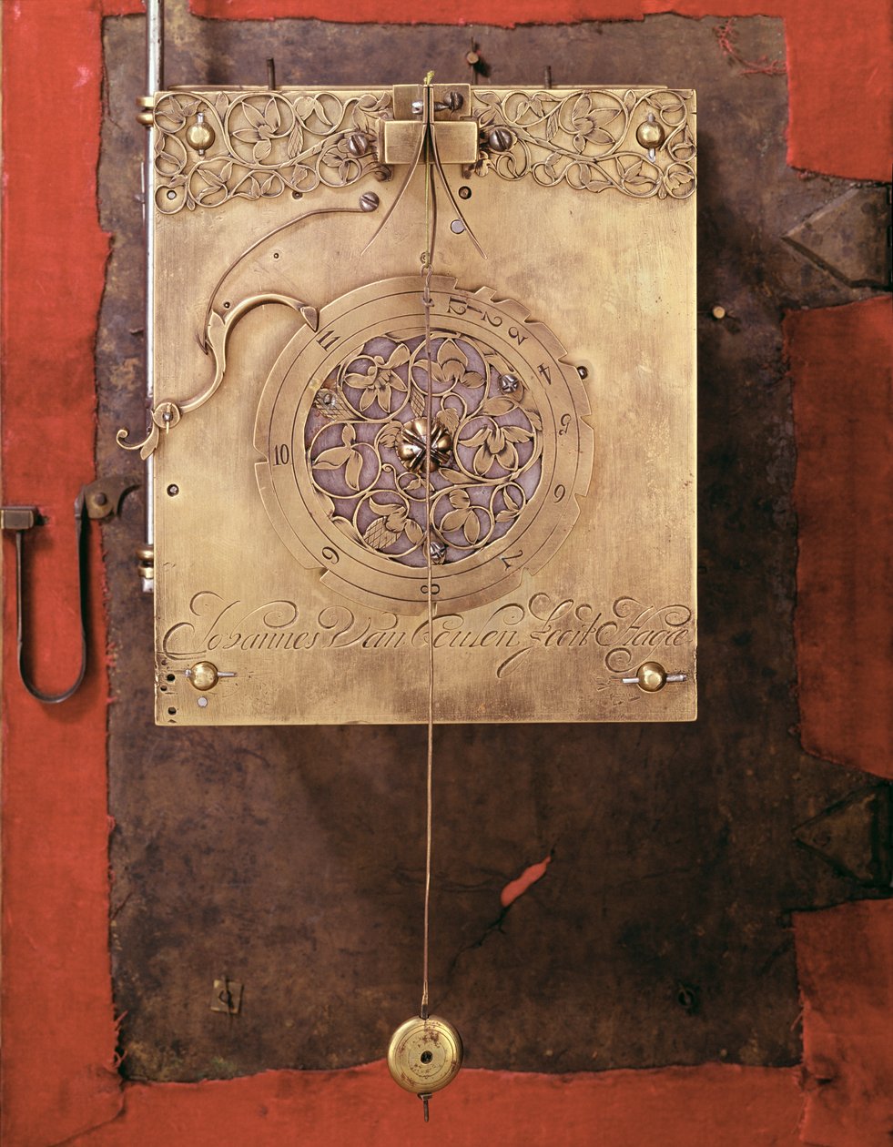 Primeiro relógio de pêndulo movido a peso, detalhe do mecanismo de controle do carrilhão, construído por Johannes van Ceulen de Christian Huygens