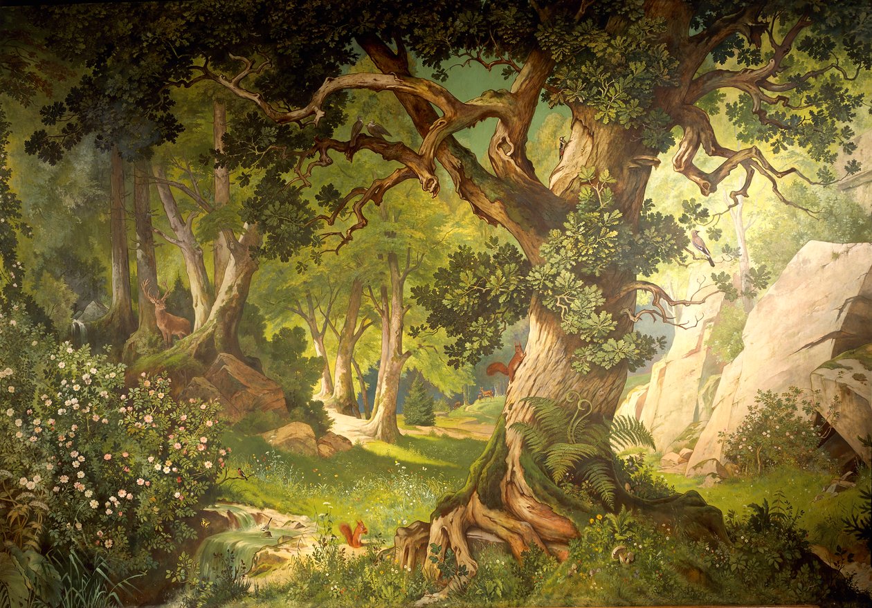 O jardim do mágico Klingsor, do ciclo Parzival, Grande Sala de Música, c.1883-84 (mural) de Christian Jank