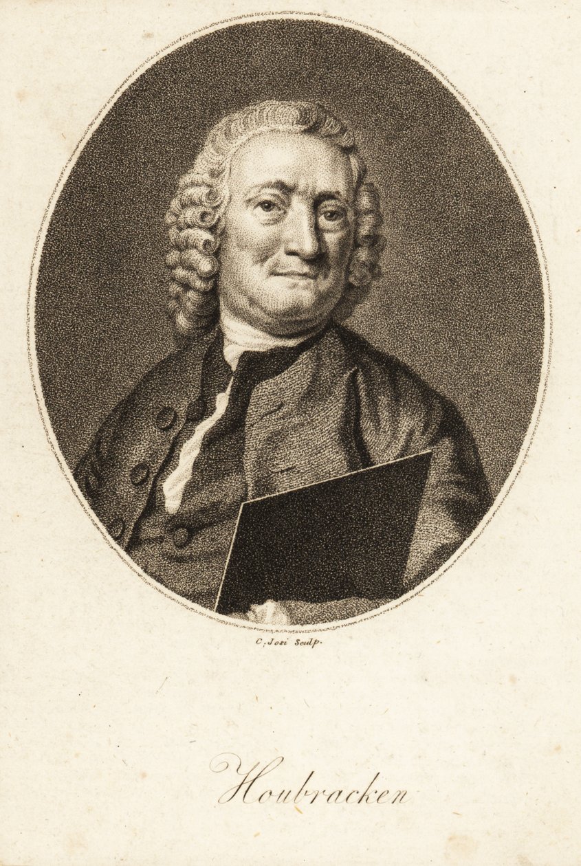 Retrato oval de Arnold Houbracken, pintor holandês e biógrafo de pintores holandeses da Idade de Ouro de Christian Josi