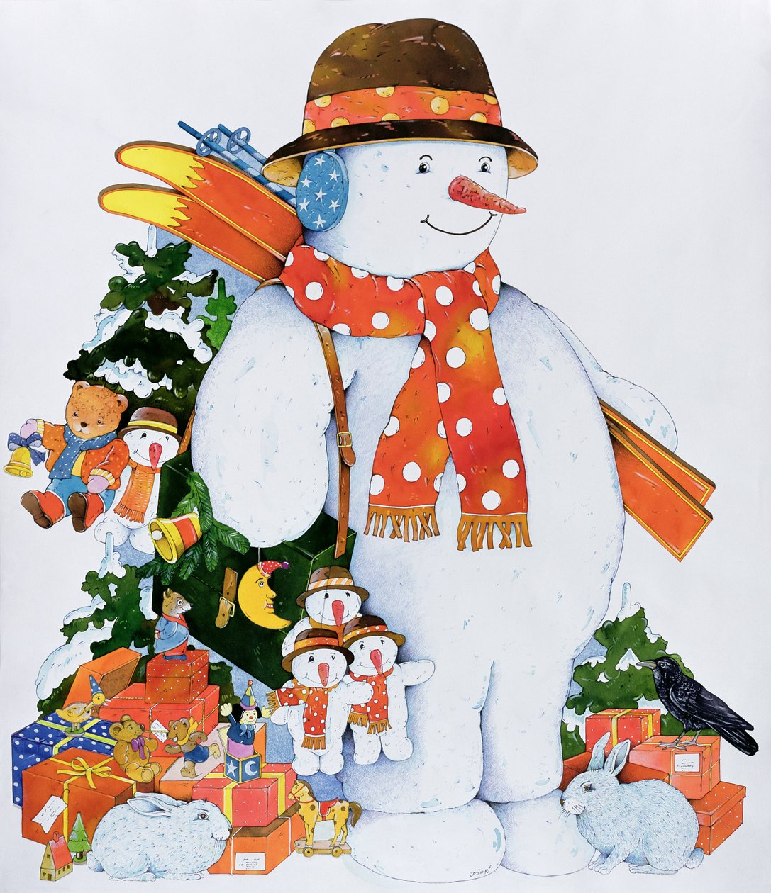 Boneco de neve com esquis, 1998 (wc no papel) de Christian Kaempf