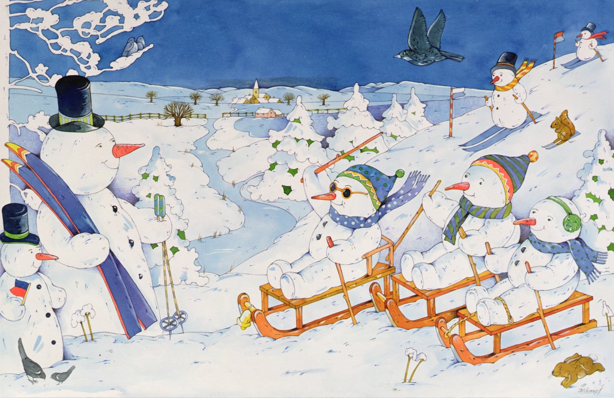 Snowmen Tobogganing de Christian Kaempf