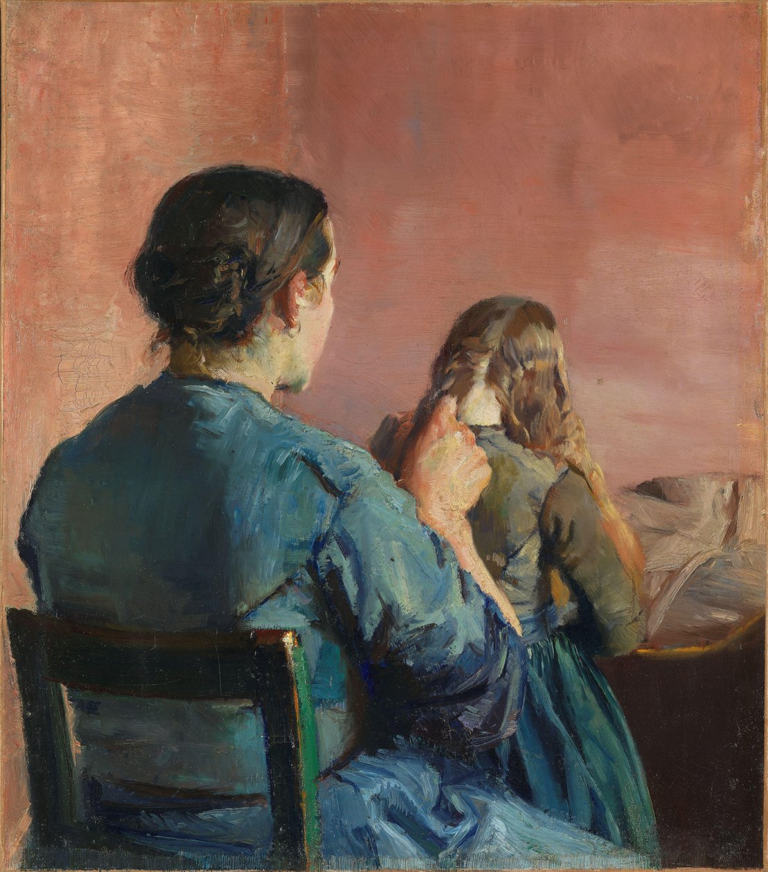 Trança o seu cabelo, c.1888 (óleo sobre tela) de Christian Krohg