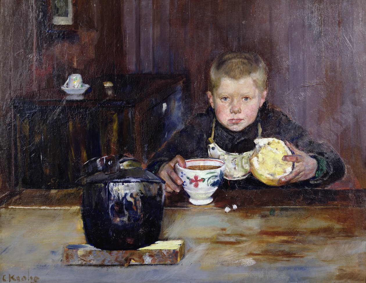 Menino errado a beber café de Christian Krohg