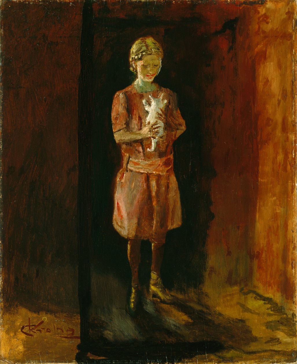 Rapariga com gato (óleo sobre tela) de Christian Krohg