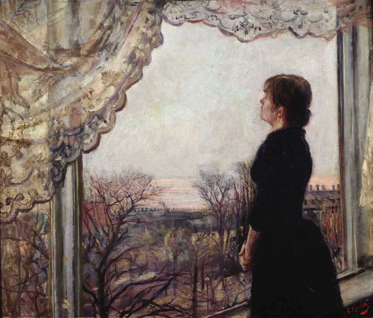 Oda Krohg junto à janela de Christian Krohg
