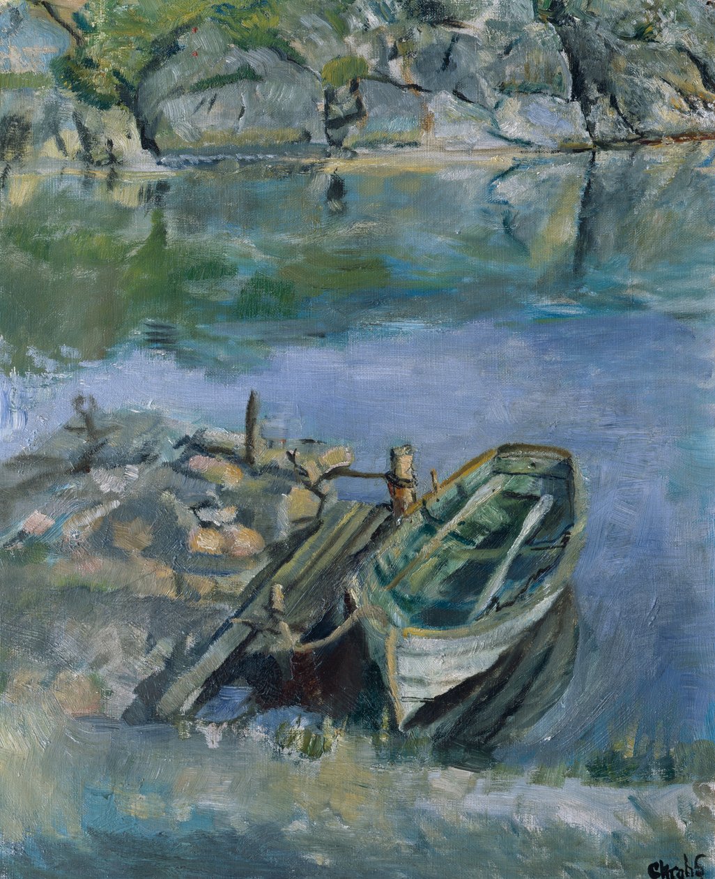 Barco a remo com cais de Christian Krohg