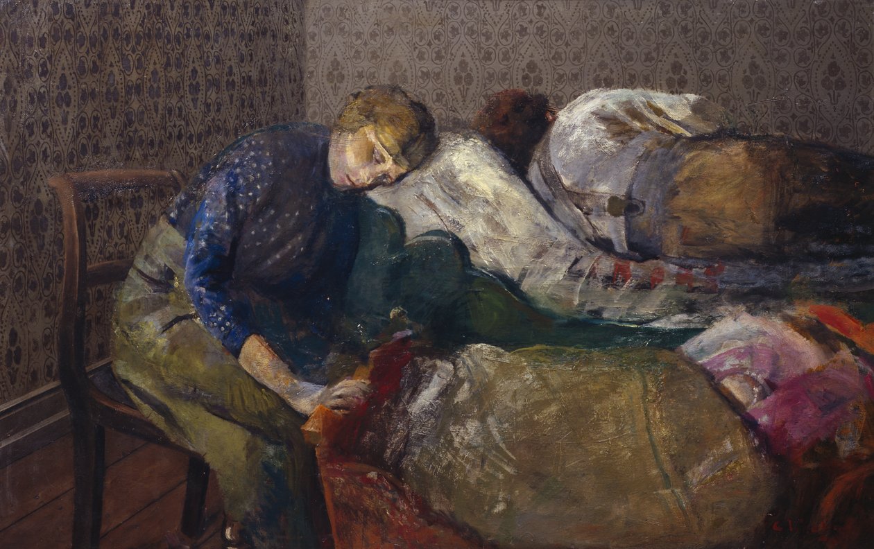 Pescador adormecido, Skagen (óleo sobre tela) de Christian Krohg