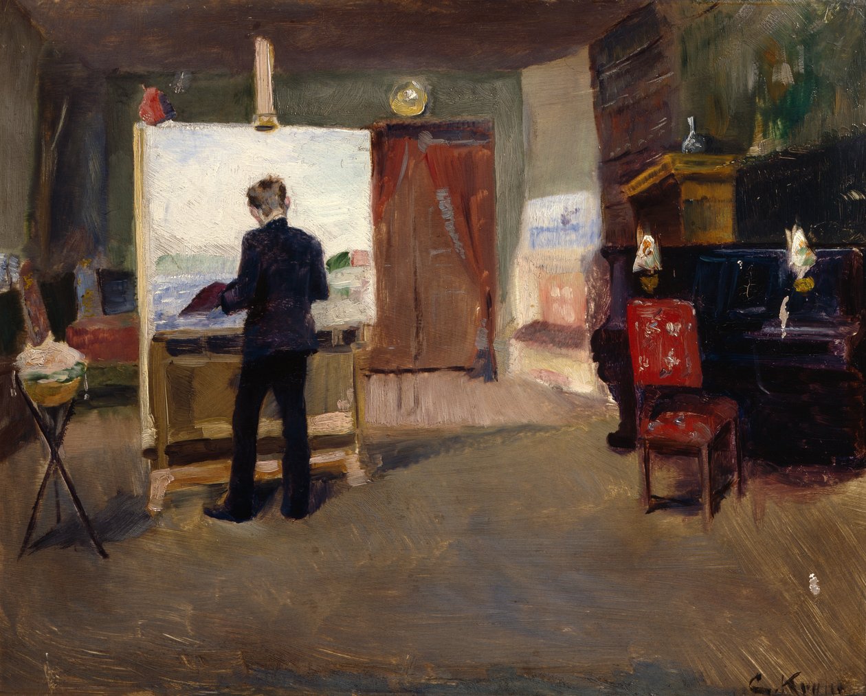 O pintor Nils Hansteen no seu estúdio de Christian Krohg