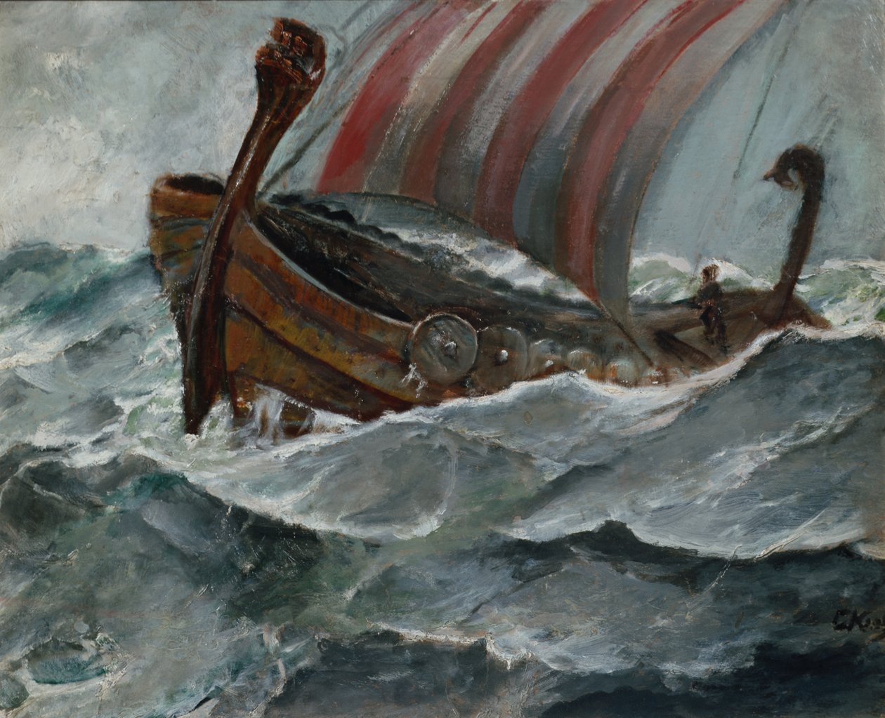 Navio viking com mau tempo de Christian Krohg