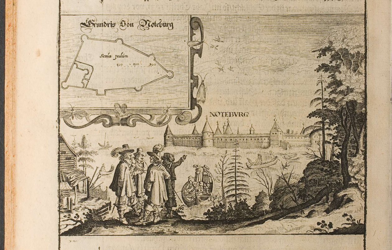 Ilustração de Nöteborg de Viagens para o Grão-Duque de Moscovo e o Rei da Pérsia por Adam Ol de Christian Lorenzen Rothgiesser