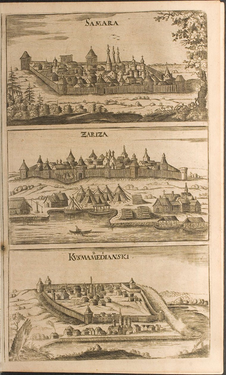 Ilustração de Samara, Tsaritsyn e Kozmodemyansk de Travels to the Great Duke of Muscovy and the de Christian Lorenzen Rothgiesser