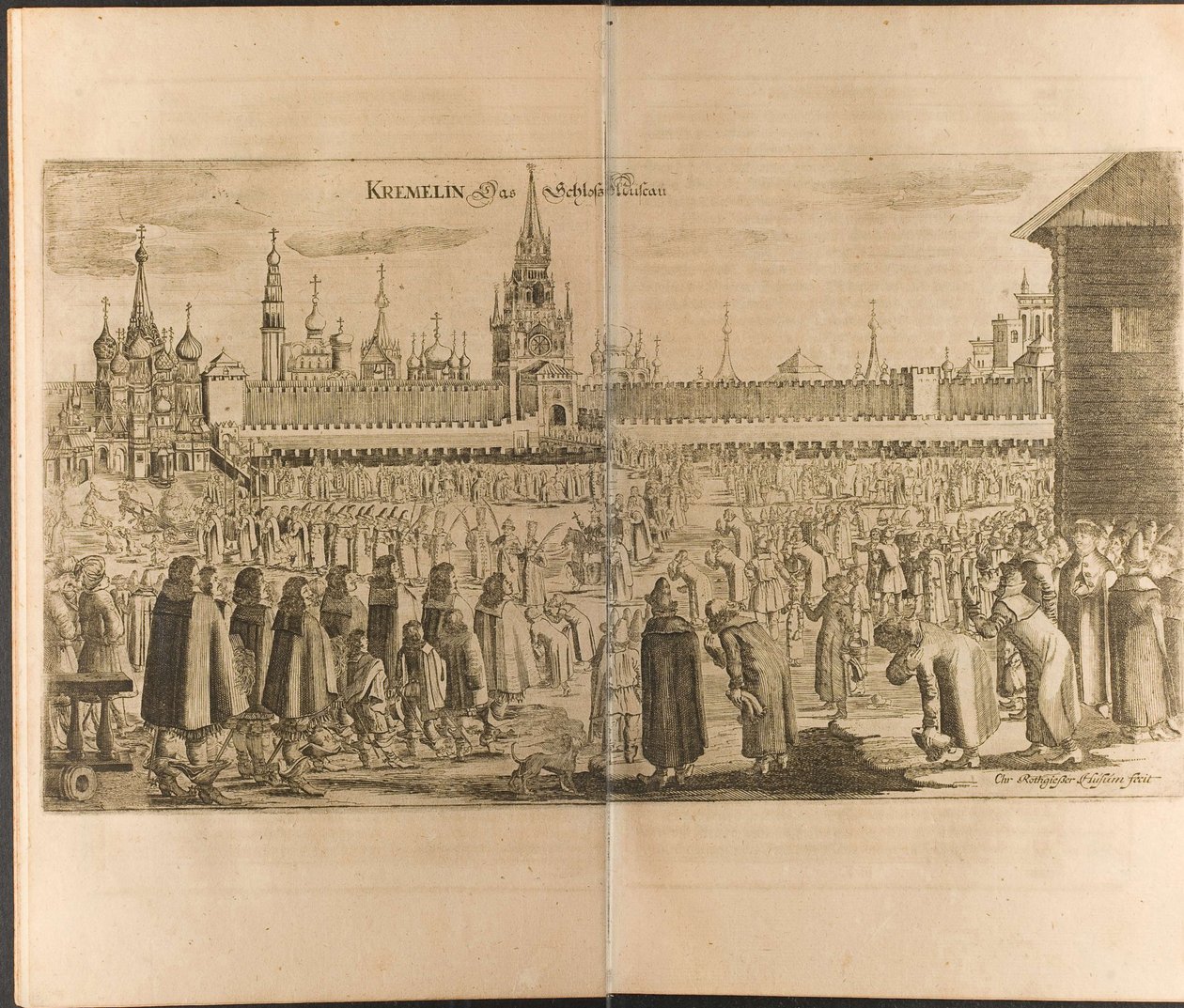 O burro anda no Kremlin de Moscou Ilustração de Travels to the Great Duke of Muscovy et de Christian Lorenzen Rothgiesser