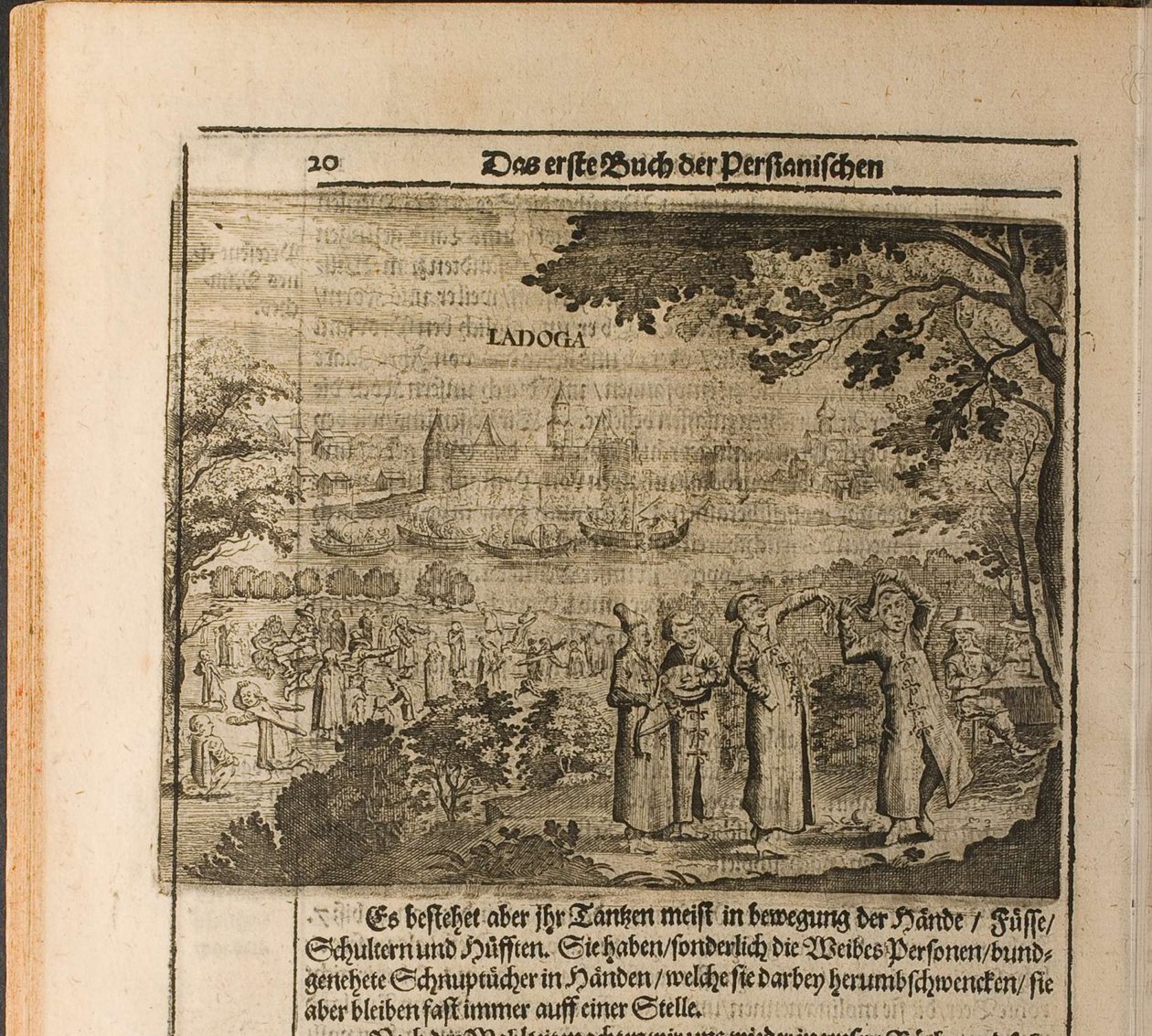 A fortaleza de Staraya Ladoga Ilustração de Travels to the Great Duke of Muscovy and the King de Christian Lorenzen Rothgiesser