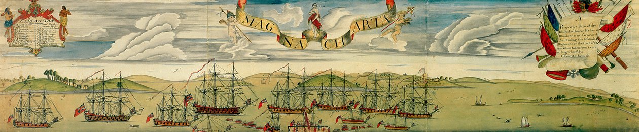 Uma visão em perspectiva do bloqueio do porto de Boston, c.1768 (wc no papel) de Christian Remick