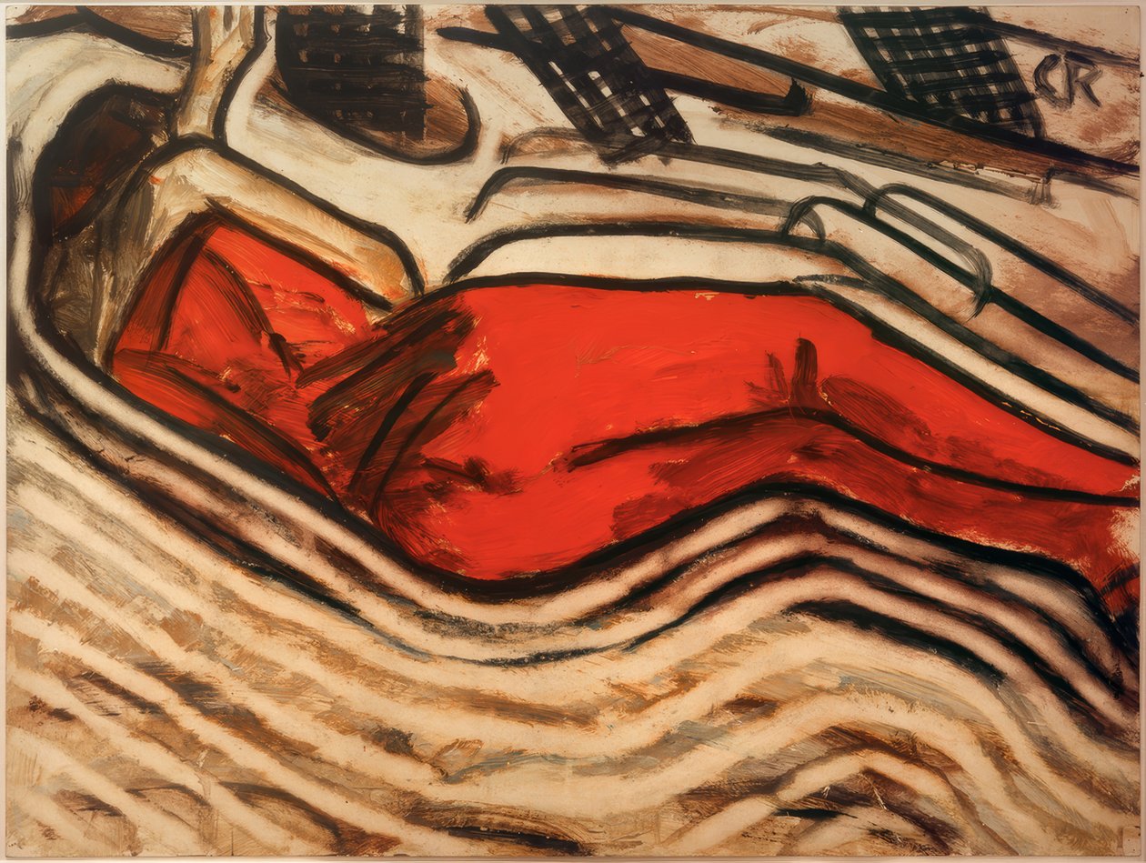 Dormindo em vermelho (ato feminino deitado, dormindo) de Christian Rohlfs