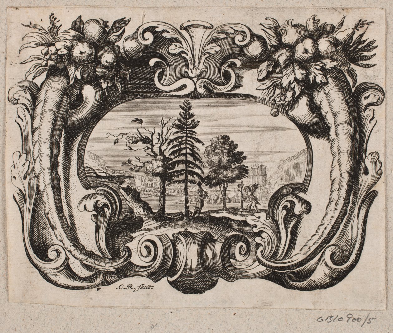 Emblema com um jardineiro e um cupido plantando uma árvore de Christian Rothgiesser