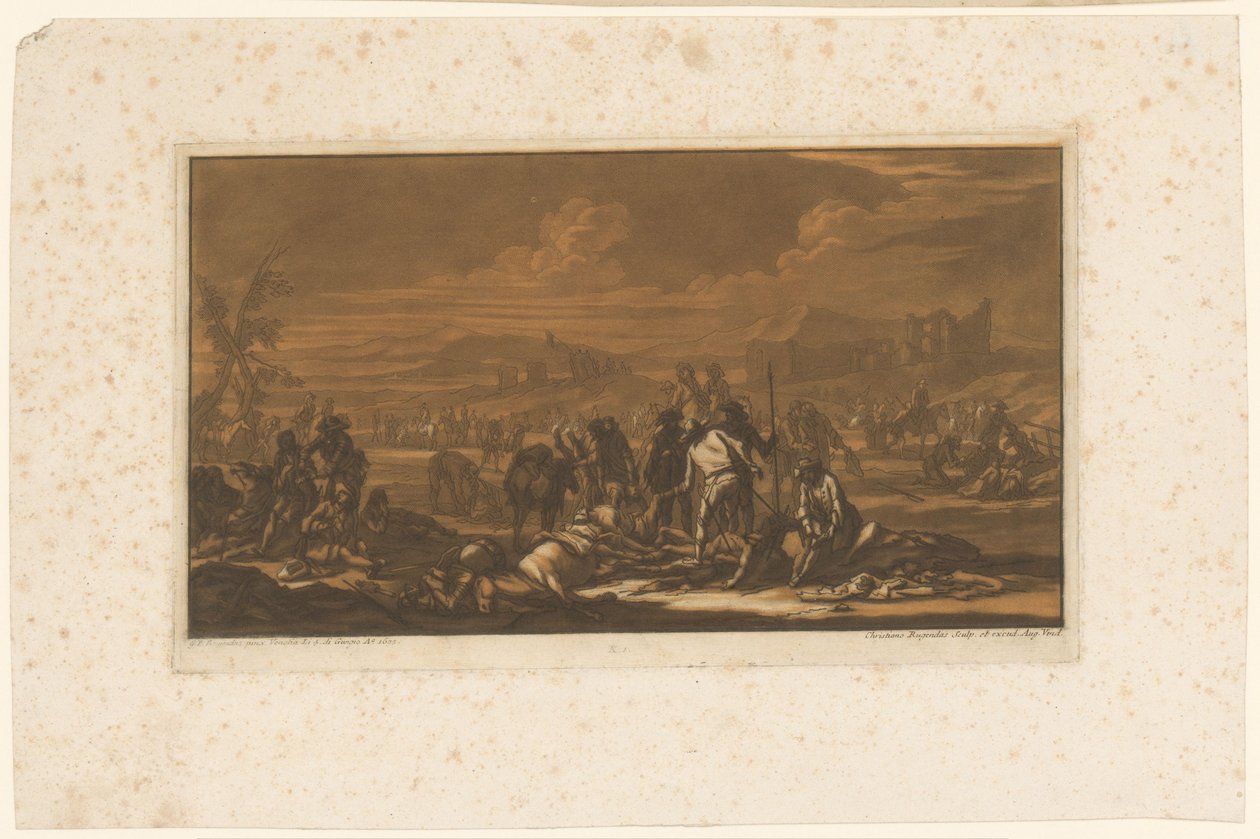 Ferido no campo de batalha Cavaleiros, Cavalos e Batalhas (título da série) de Christian Rugendas