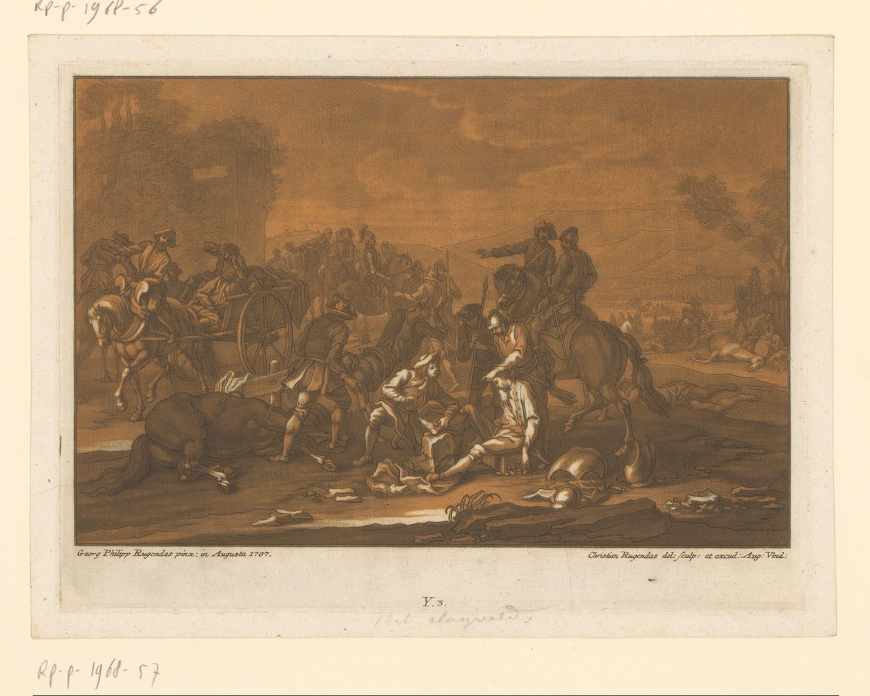 Campo de batalha após uma batalha Cavaleiros, Cavalos e Batalhas (título da série) de Christian Rugendas