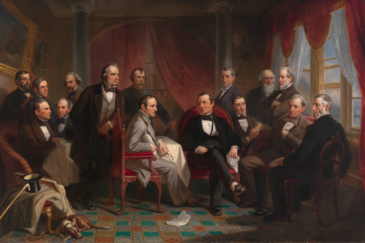 Washington Irving e seus amigos literários em Sunnyside, 1864. de Christian Schussele