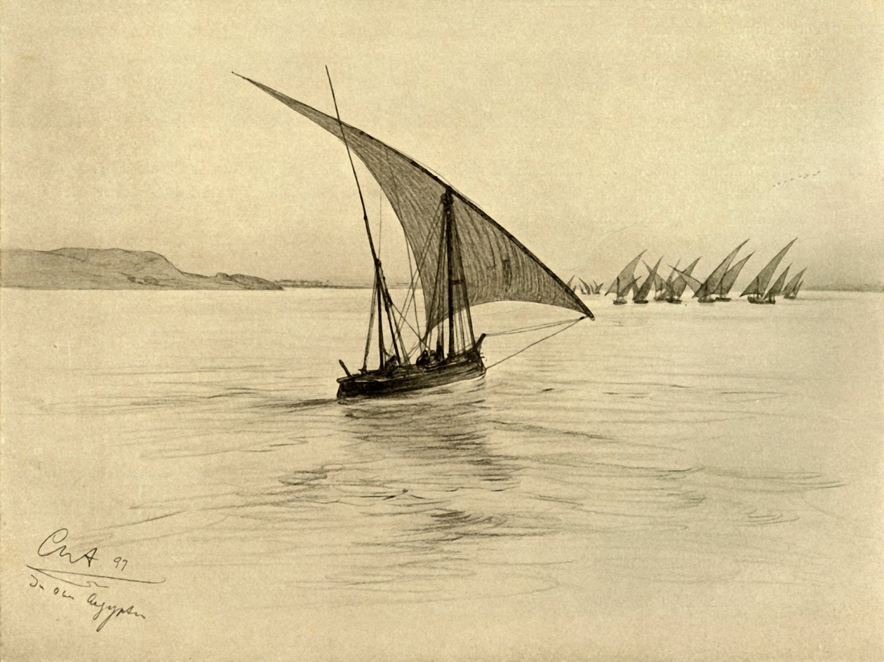 Felucas no rio Nilo, Cairo, Egito, 1898. de Christian Wilhelm Allers