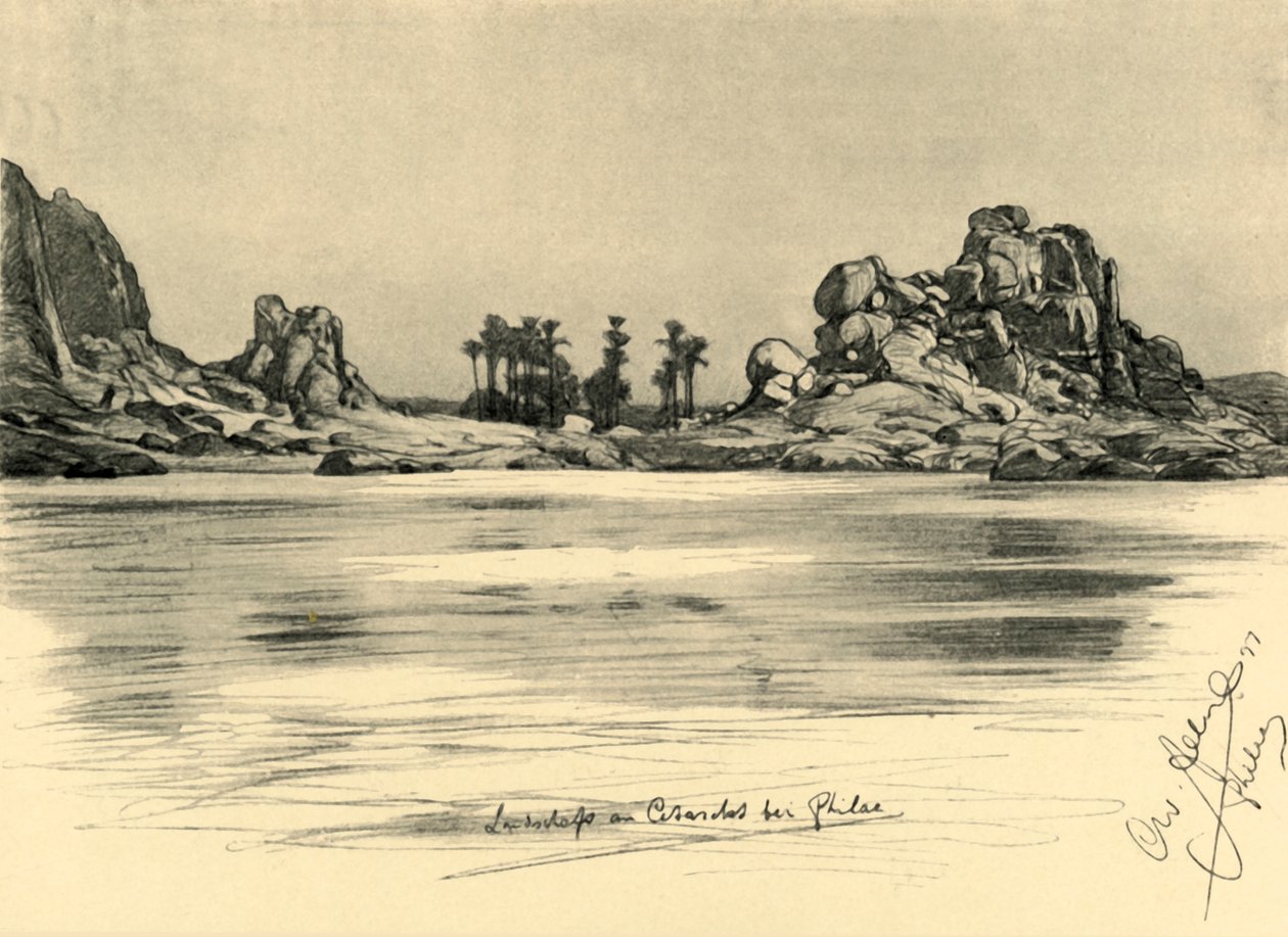 Primeira catarata perto da ilha de Philae no rio Nilo, Egito, 1898. de Christian Wilhelm Allers