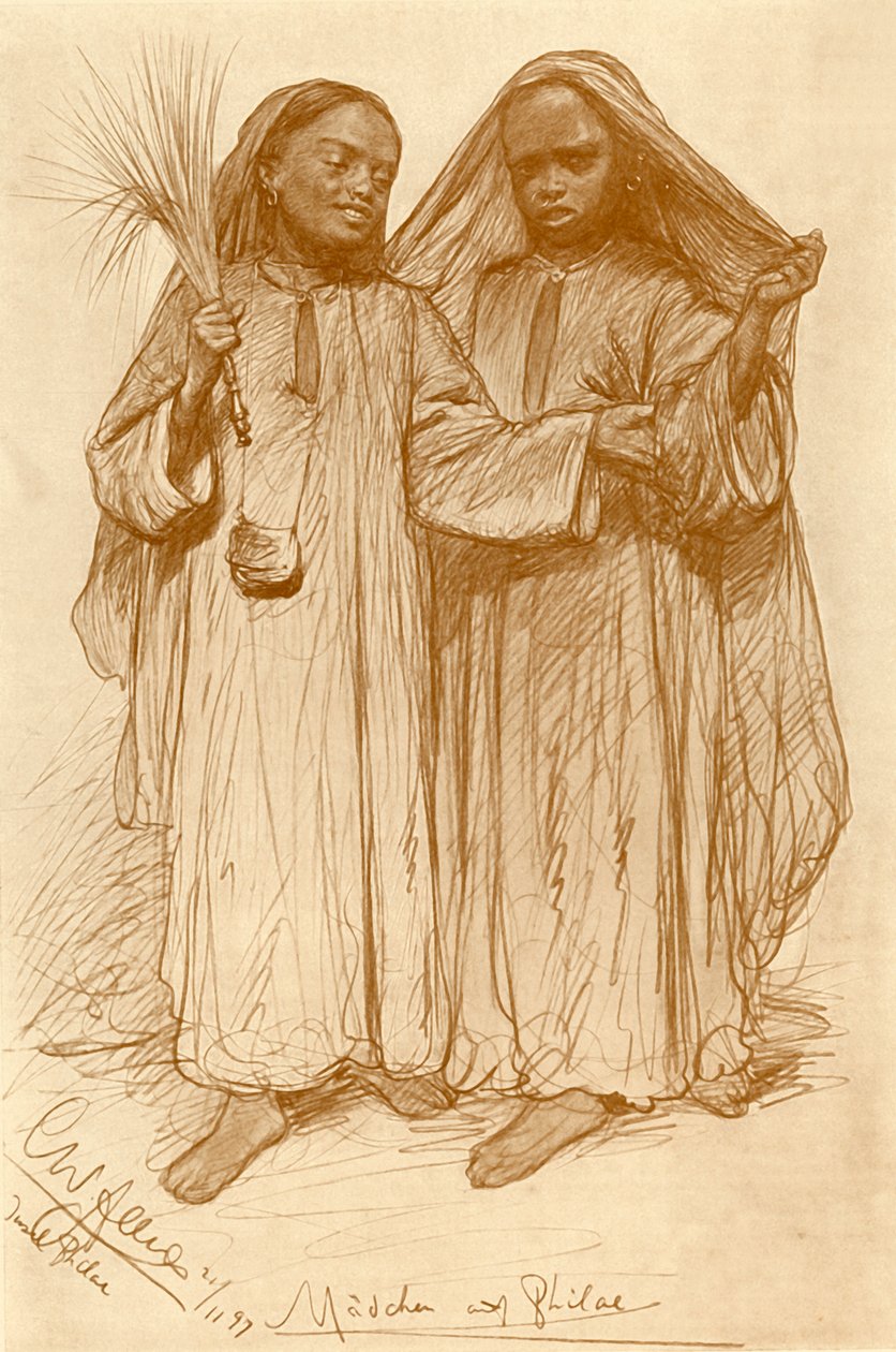 Meninas em Philae, Egito, 1898. de Christian Wilhelm Allers