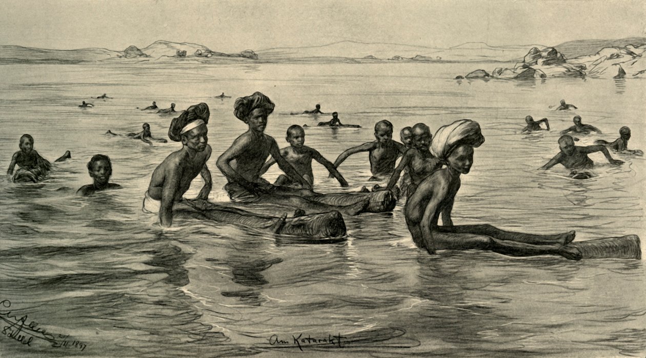 Homens no Rio Nilo na Primeira Catarata, Egito, 1898. de Christian Wilhelm Allers