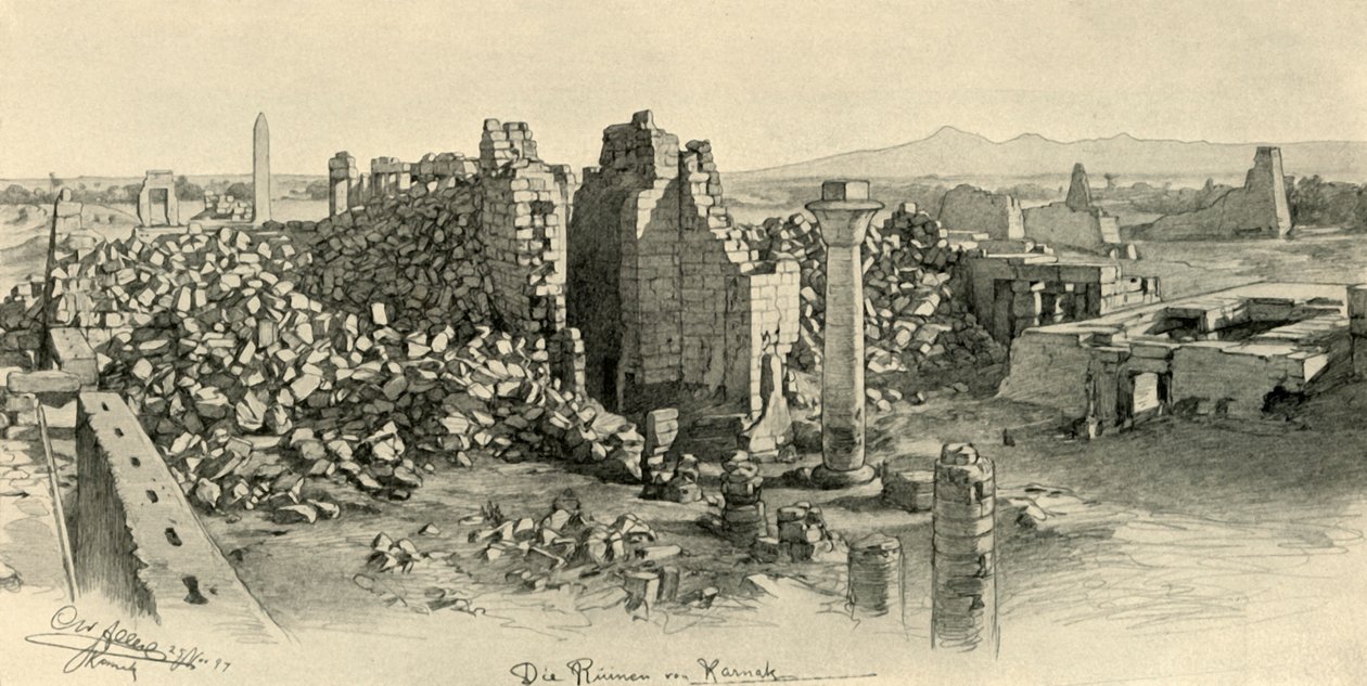 Templos em ruínas em Karnak, Egito, 1898. de Christian Wilhelm Allers