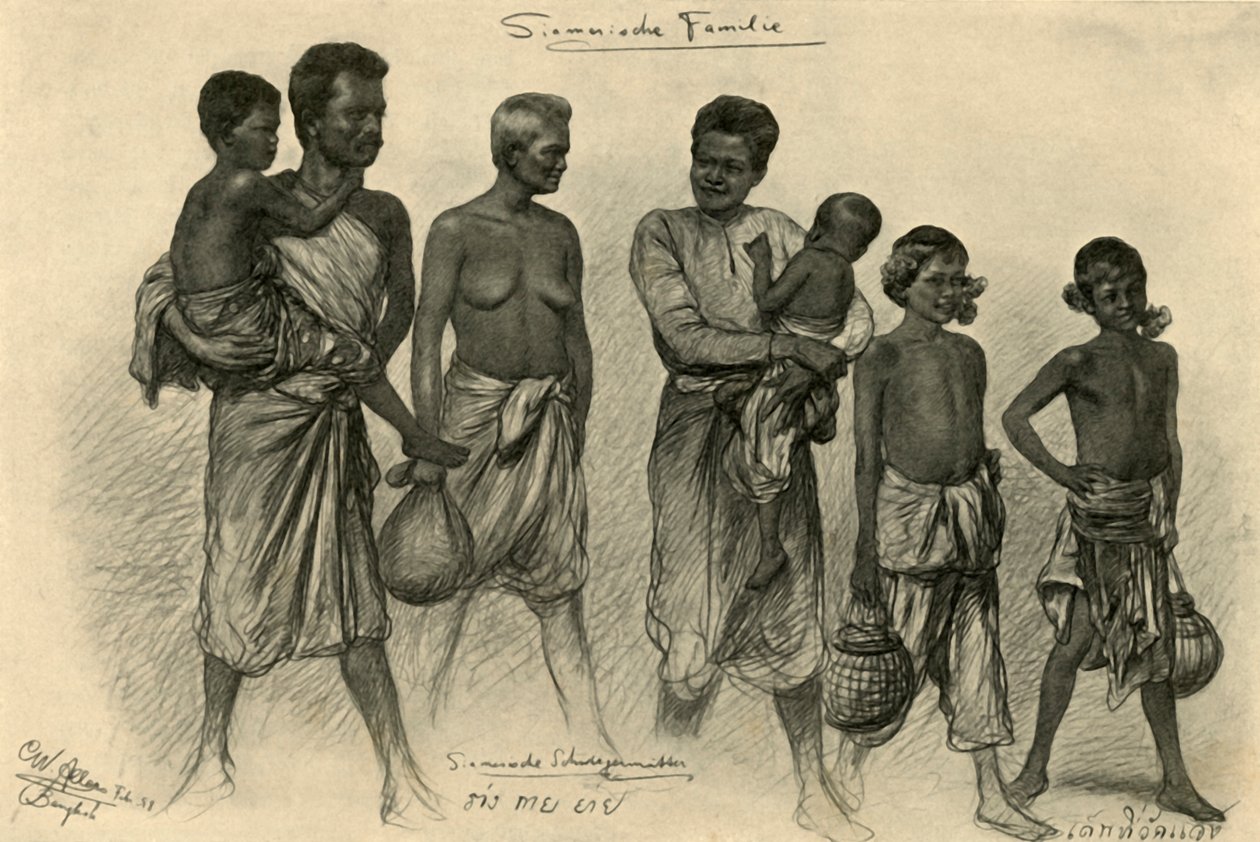 Família siamesa, Bangkok, 1898. de Christian Wilhelm Allers