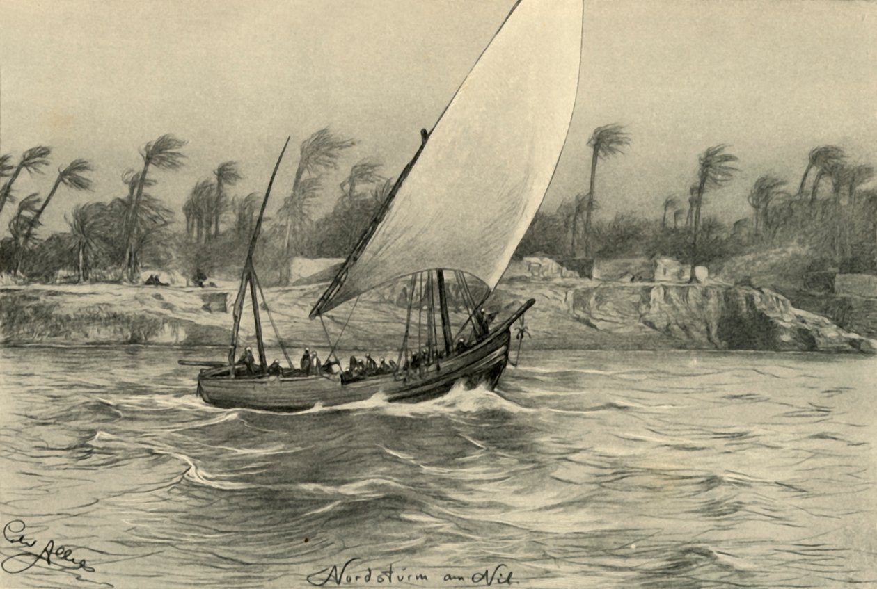 Tempestade do norte no rio Nilo, Egito, 1898. de Christian Wilhelm Allers