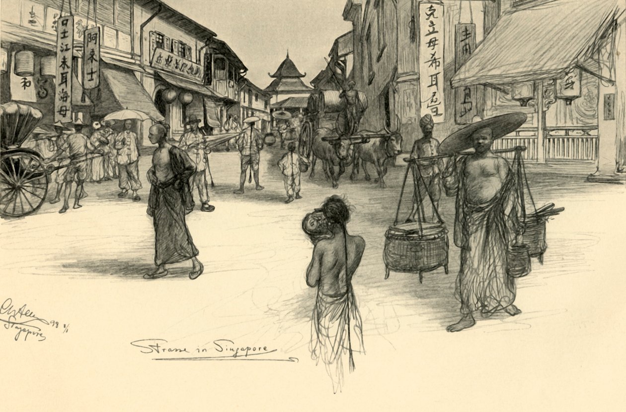 Cena de rua, Cingapura, 1898. de Christian Wilhelm Allers