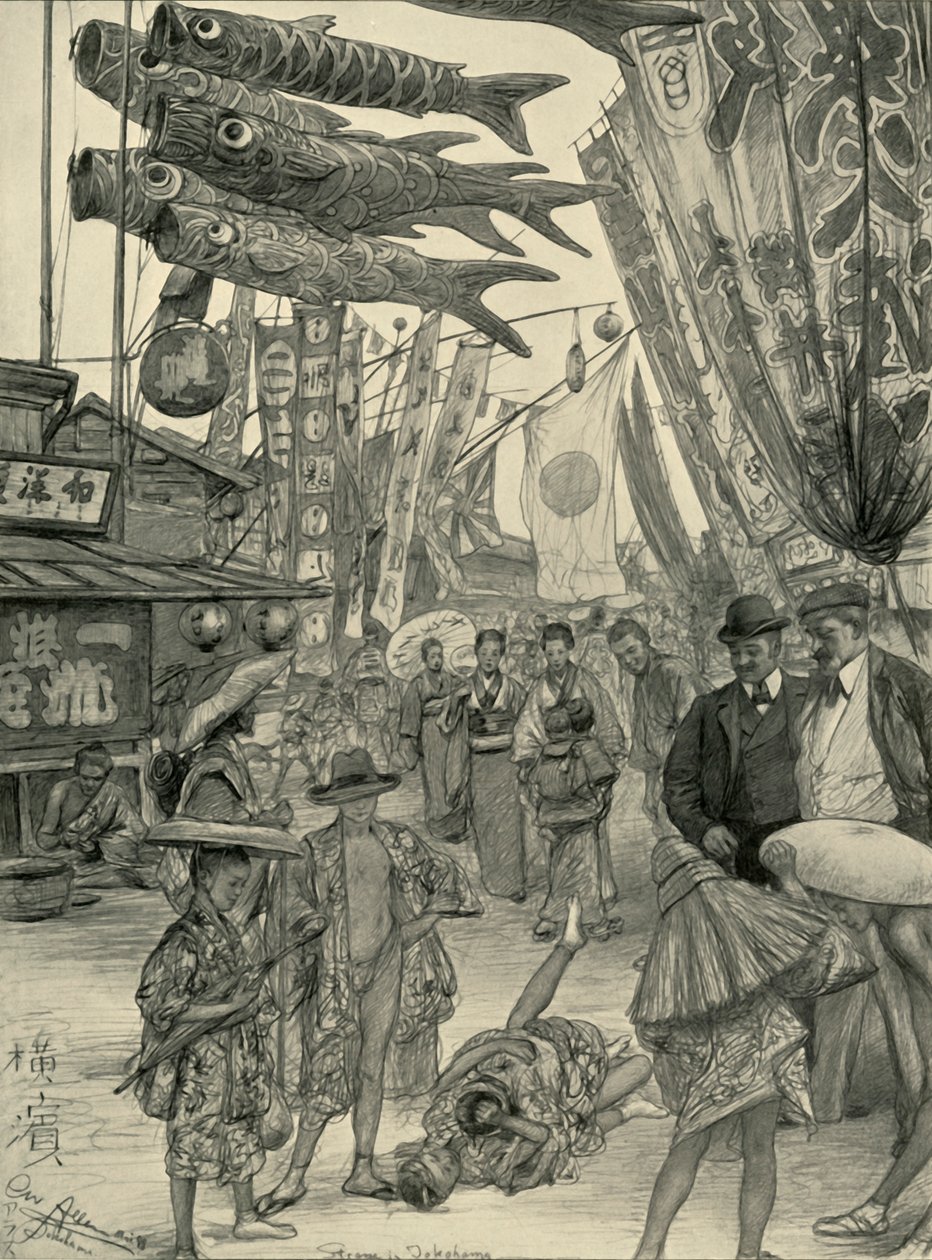 Cena de rua, Yokohama, Japão, 1898. de Christian Wilhelm Allers