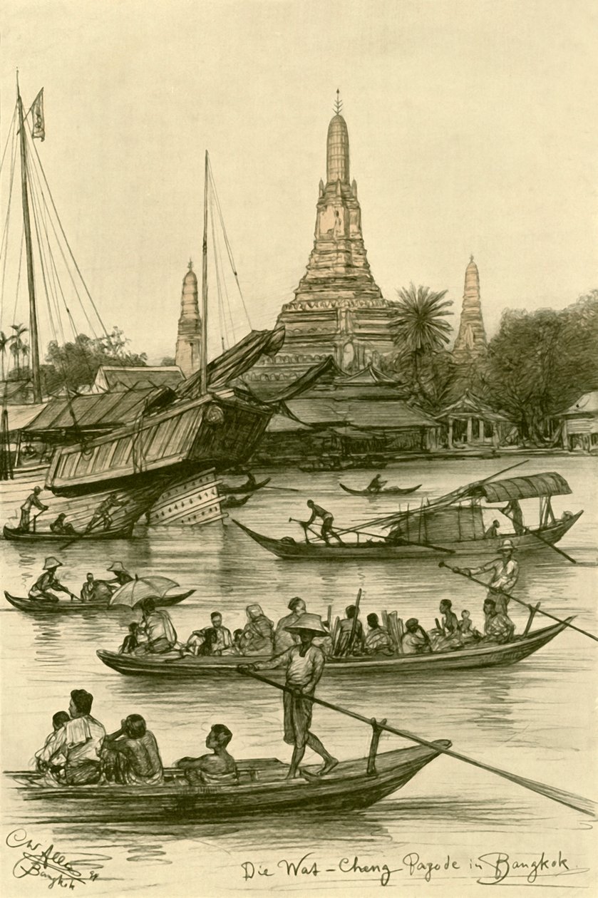 Wat Chaeng, Bangkok, Sião, 1898. de Christian Wilhelm Allers