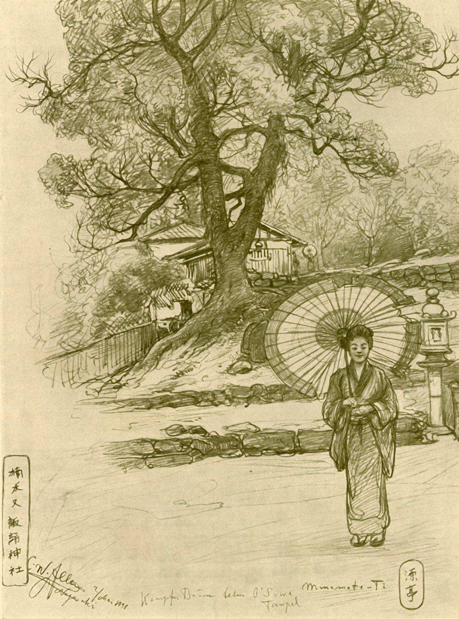 Mulher com guarda-sol, Nagasaki, Japão, 1898. de Christian Wilhelm Allers