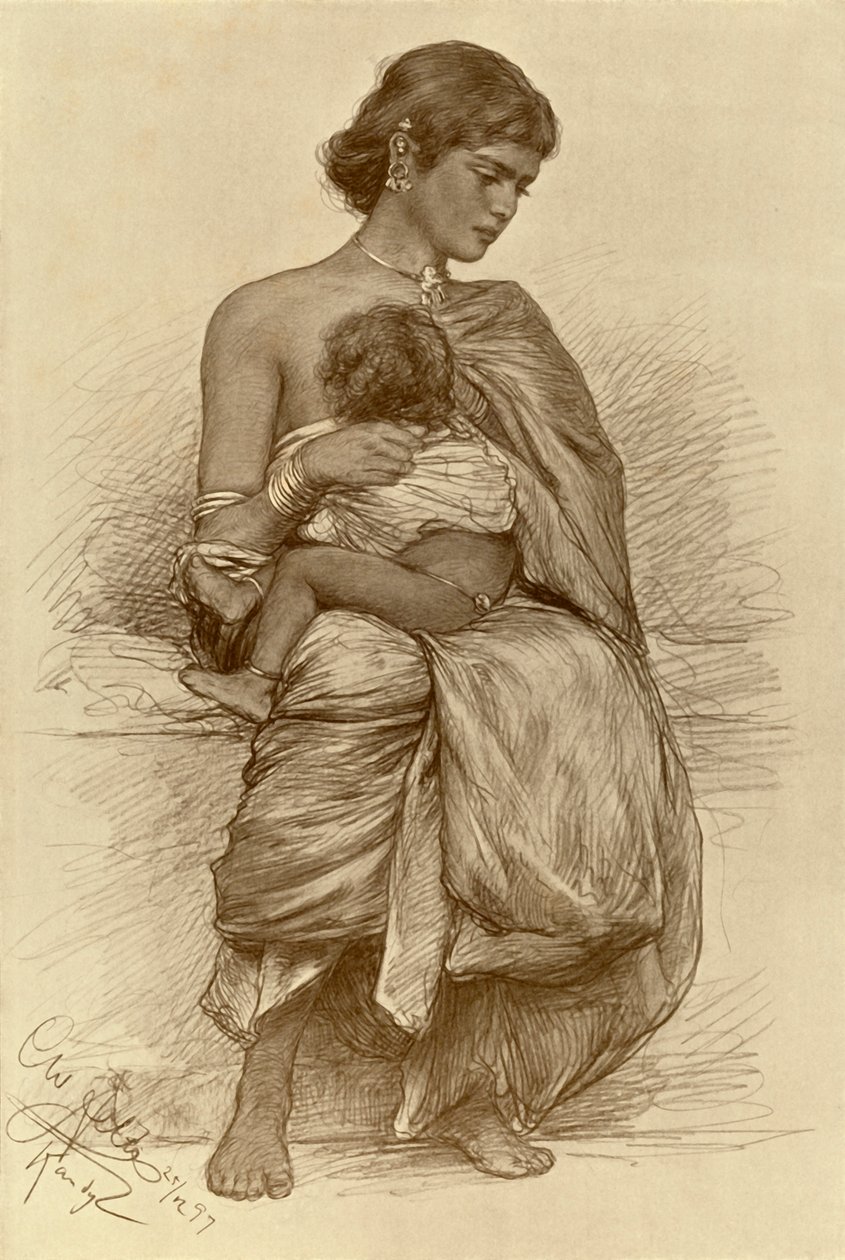Jovem mãe, Kandy, Ceilão, 1898. de Christian Wilhelm Allers