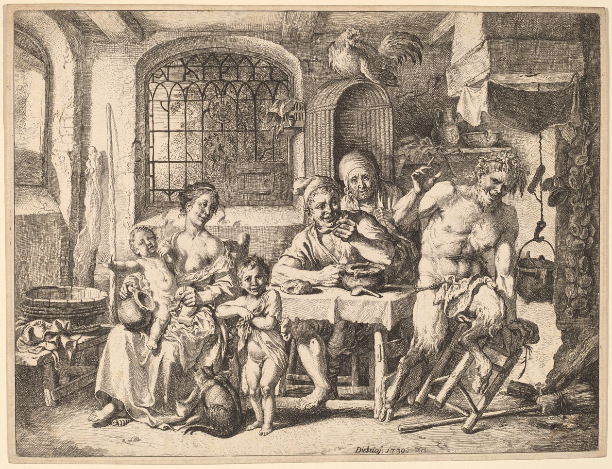 Um sátiro visitando uma família camponesa de Christian Wilhelm Ernst Dietrich