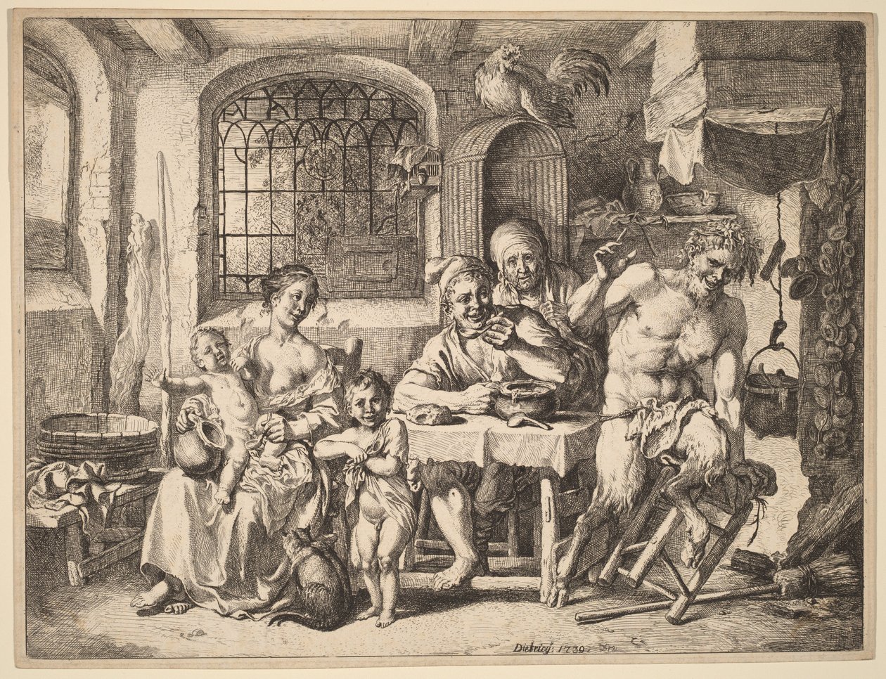 Um sátiro visita uma família camponesa de Christian Wilhelm Ernst Dietrich