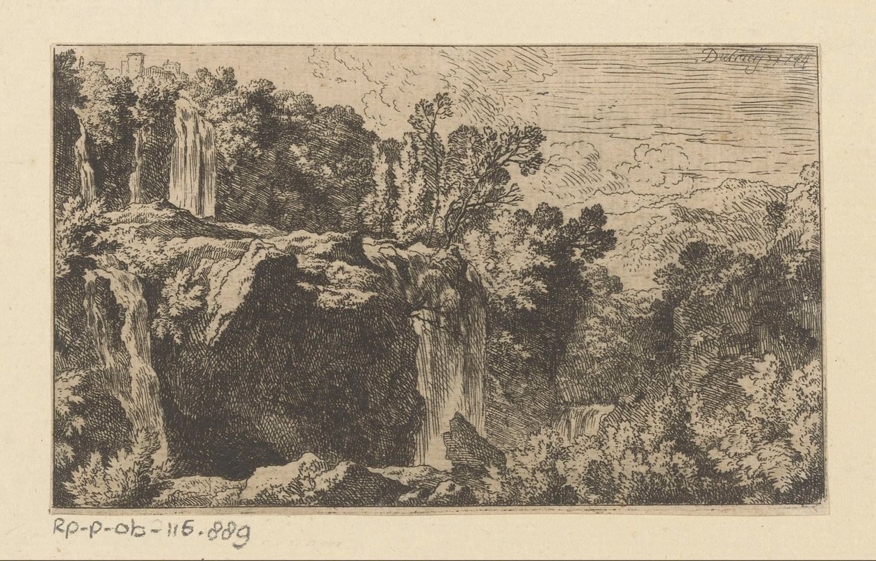 Paisagem da Arcádia com cachoeira de Christian Wilhelm Ernst Dietrich